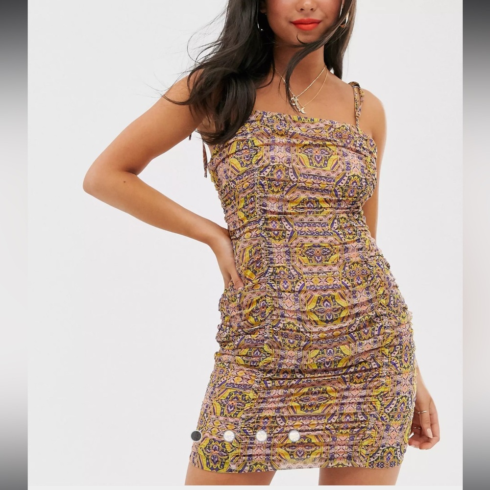 NWT Anthropologie Women's Moon River Ruched Pink Multicolor Mini Dress L *